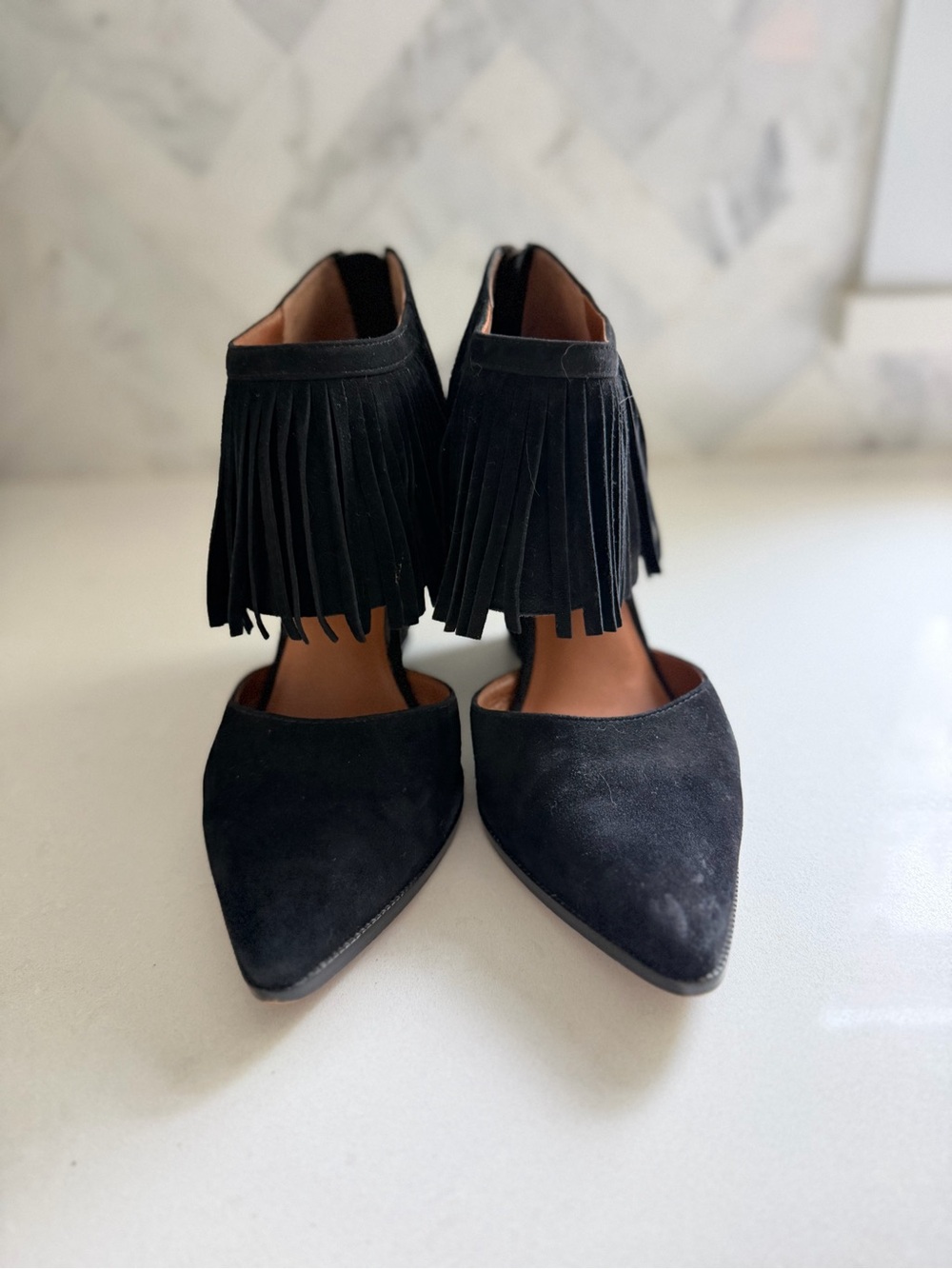 Paolo Fringe Ankle Strap Suede Wedges